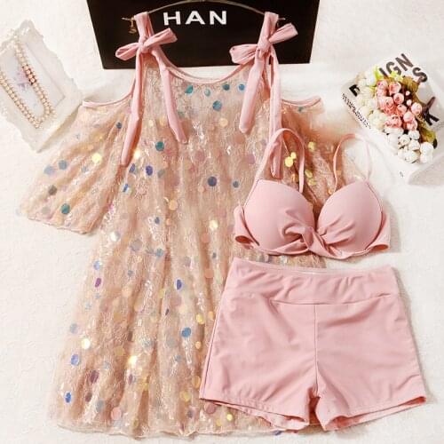 2021 New Women Push Up Bikini Set Swimwear Swimming Bathing Suit Padded Beachwear with Cover-Up Sexy Female Swimsuit Biquini