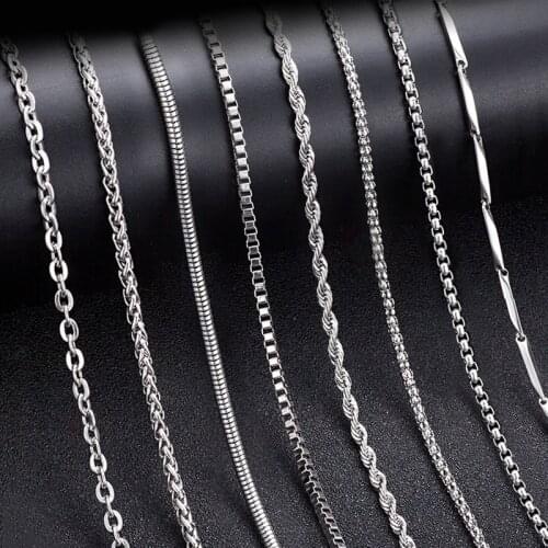 1 Piece 304 Stainless Steel Curb Cuban Link Chain Necklace for Men Women Basic Punk Figaro Square Box Snake Rope Keel Beads DIY