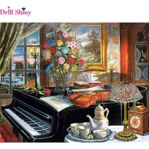 Full drill diamond embroidery Kitchen art,flowers piano 5D DIY diamond painting Cross Stitch Rhinestone mosaic home decoration