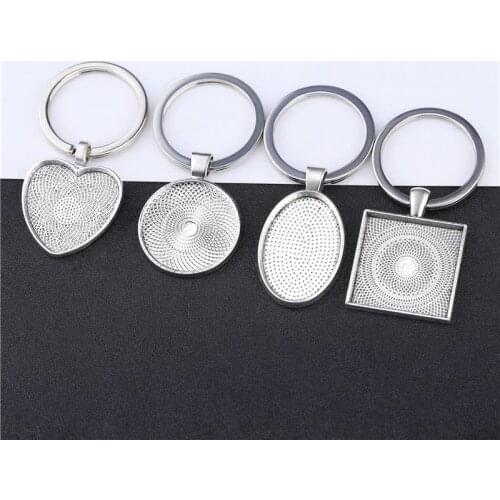 JUYA 10pcs/lot Cabochon Blank Keychain Pendant Base Handmade Key Chain Keyring For Pendant Necklace DIY Jewelry Making Findings