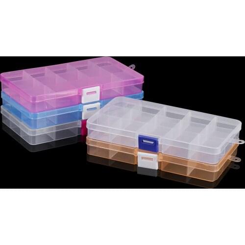 15 Grids Adjustable Square Transparent Plastic Storage Box Case Jewelry Necklace Earring Bead Screw Holder Case