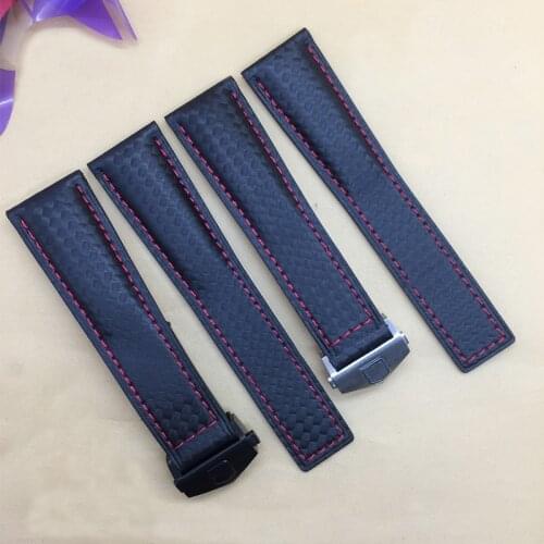 Quality carbon fiber pattern watch band 20mm 22mm replacement leather strap black watch accessories bracelet