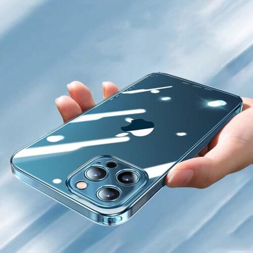 Luxury Transparent Glass Case For iPhone 12 11 Pro MAX XSMAX XR X XS SE2020 7 8 6 6s Plus Thin Tempered Glass Shockproof Cover