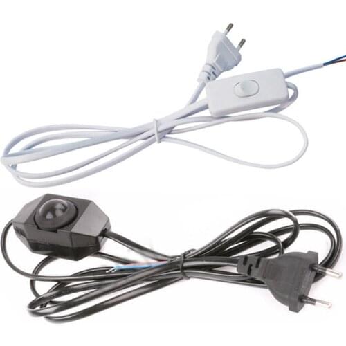 AC Power Cord 1.8m on-off Switch Plug Wire Two-pin EU Plug Cable Extension Cords US Type Adapter Black White Line for LED Lamp