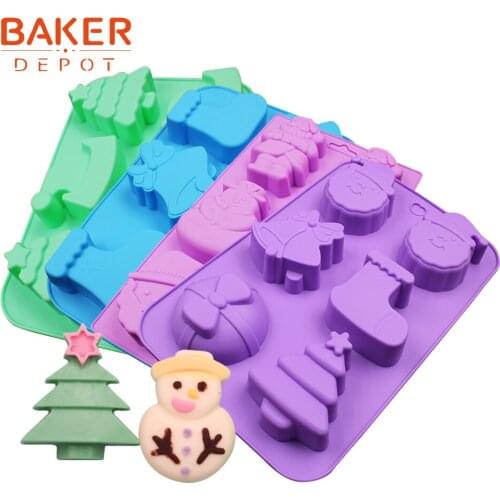 BAKER DEPOT silicone mold for cake pastry christmas handmade soap resin gypsum mould santa shape jelly bread cake decorate tool
