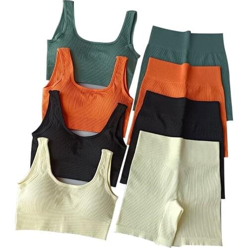 2 Piece Seamless Yoga Set Gym Clothing The Screw Thread sports bra + High Waist Shorts Ftness Sets Sportswear