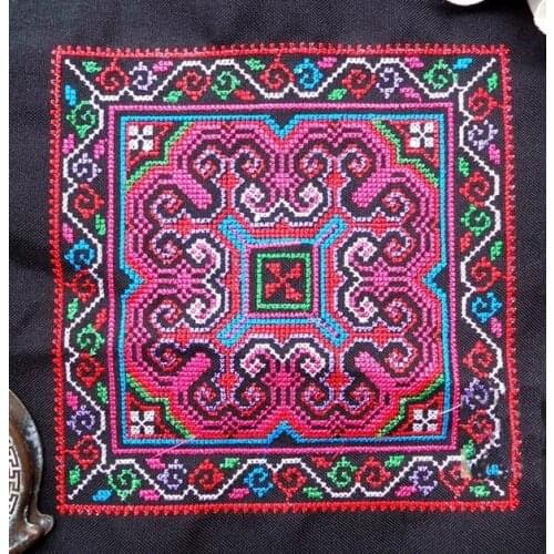 Miao stitch plain fabric embroidery patch garment bag home textile applique trim ethnic nepal tribal india boho gypsy hmong DIY