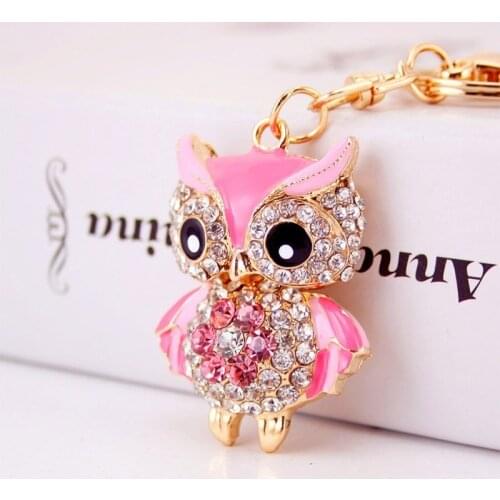 2021 Rhinestone Owl Keychain Charm Animal Pendant Jewelry Handbag Purse Bag Key Ring Unisex Ornament Car Key Chain Gift 5 Color