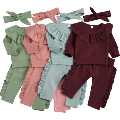Citgeett Spring 0-24M Newborn Baby Girls Long Sleeve Sweatershirt Top + Pants Outfits 2Pcs Solid Clothing Autumn Set