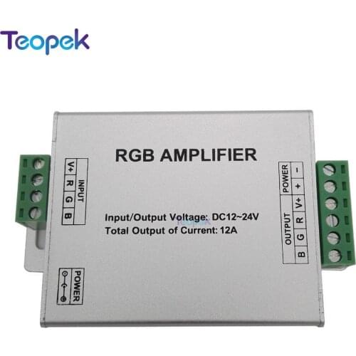 RGB Amplifier Repeater Aluminum Case Controller DC12-24V 12A for SMD 3528 5050 RGB LED Strip Light Console Controller