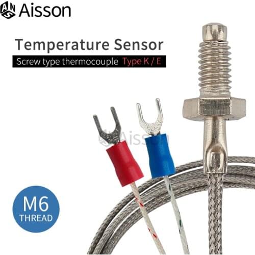 M6 Screw K/E Type 1M 2M 3M Wire Cable Thermocouple Probe Sensor for Industrial Temperature Controller