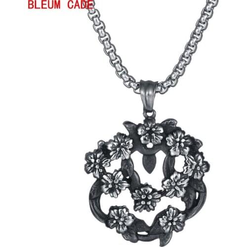 Vintage Flower Vine with Leaves Pendant Necklaces Antique Silver Color Stainless Steel Chain Necklaces