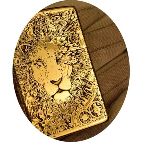 Lighter Brass thickened kerosene windproof carved magpie lion collection to send husband gift