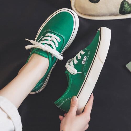 Green Canvas Shoes Womens Low Top Versatile 2021 New Summer Breathable Flat Bottom Casual Shoes Girls Skateboard Gumshoes 35-40