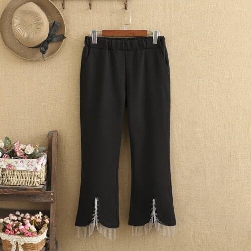 Plus Size Pants Set High Quality Elastic Fabric Leg Ends Are Beaded With BEADED TASSEL Decoration In Front Spring Fall Fatwomen
