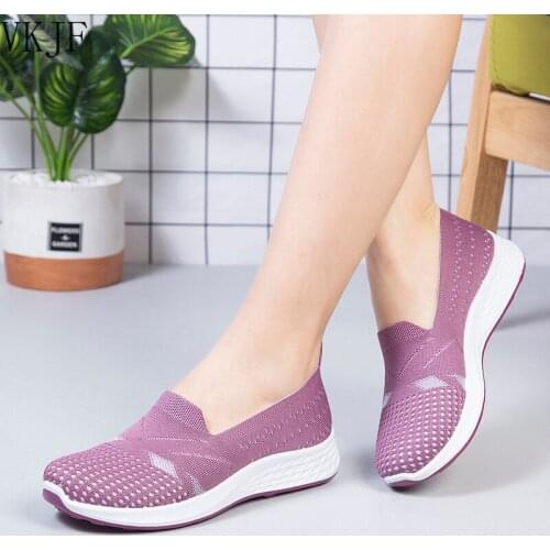 Woman Shoes Knitted Flats Spring Trainers Breathable Solid Female Casual Shoes Shallow Outdoor Ladies Sneakers New Comfortable