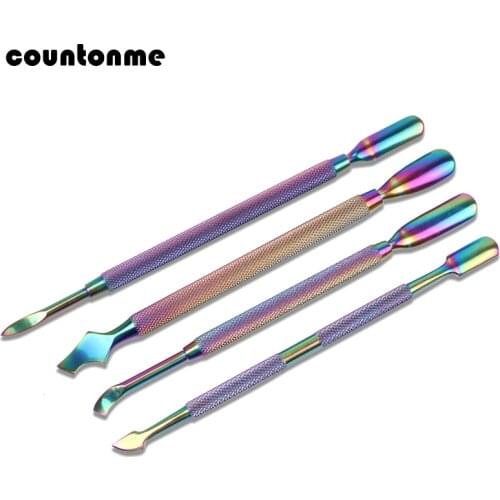 1pcs Rainbow Stainless Steel Nail Cuticle Pusher Nipper Double Sided Dead Skin Push Remover Manicure Nail Care Tool
