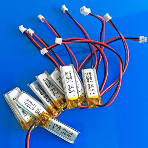 10 pcs 3.7V 110mAh 401030 JST 1.5mm lithium li-polymer ion rechargeable battery for MP3 MP4 GPS bluetooth headset video pen