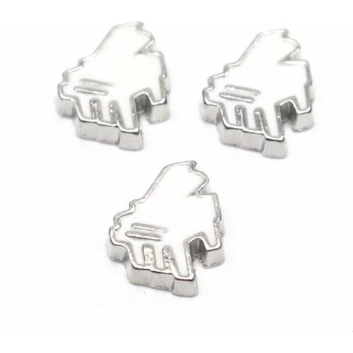 10pcs/lot Silver Enamel White Piano Floating Charms For Living Glass Floating Lockets DIY Jewelry