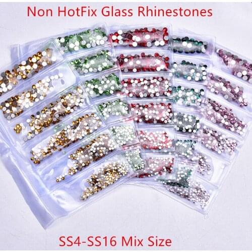 2bags/lot Glass Nail Art Rhinestone Non Hotfix Mix Size SS4-SS16 Stone Iron On Transfers Strass Wedding Decoration Accessories