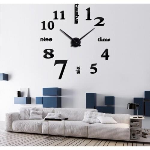Modern design 3D wall clock diy mirror wall stickers clocks number 7 sofa bed background acrylic home decoration quartz watch