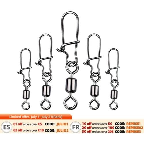 50PCS Pike Fishing Accessories Connector Pin Bearing Rolling Swivel Stainless Steel Snap Fishhook Lure Swivels Tackle