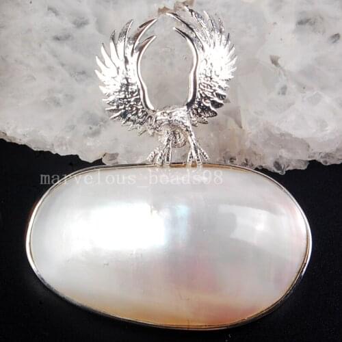 Free shipping 53x62x15mm Fashion Jewelry White Mother of pearl Shell Oval EaglePendant Bead MC3777