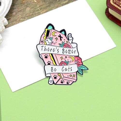 Pink Cat Ghost Coffin Brooches Enamel Pins Cute Cats paw Banner Theres Better Be Cats Badge Icon Fashion Jewelry for Kids Gift