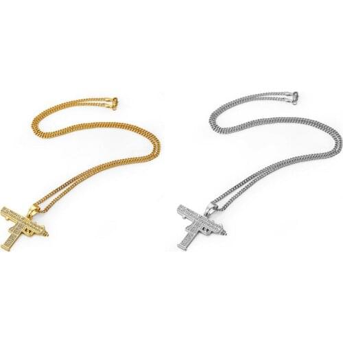 Fashion GUN Shape Pendant Necklaces for Men Hip Hop Jewelry Gold Silver Color Army Style Male Chain Necklaces