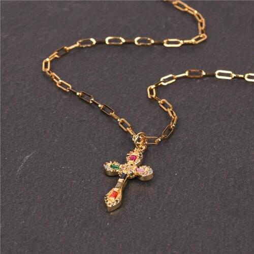 EYIKA Fashion Rainbow Color Zircon Cross Heart Pendant Cable chain Necklace Letter Mama Love Colar Women Jewelry for Mother Gift