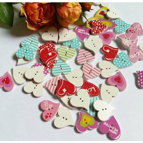 50pcs/pack Wooden Buttons Mixed Red Heart Pattern 2-Hole Fit Sewing Scrapbooking Decorative Buttons Craft DIY 19*20mm