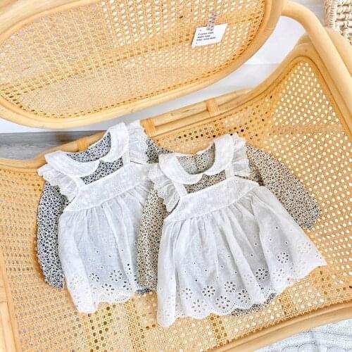 Autumn new baby clothing flower fake two-piece baby girl romper