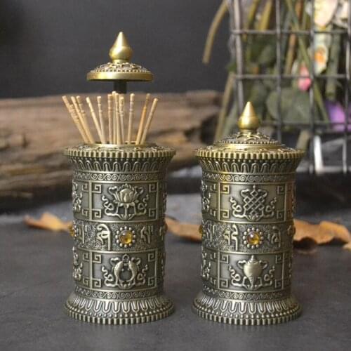 European bronze color retro Roman column gem toothpick holder Metal carved decorative toothpick home decor tooth pick YQT042