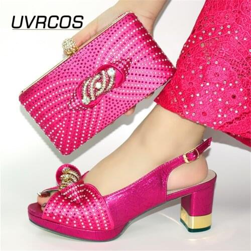 FUCHSIA High Quality INS Hot Shoes With Matching Bags Set Italian Women Party Shoes and Bag Sets African Women Sandals And Bags