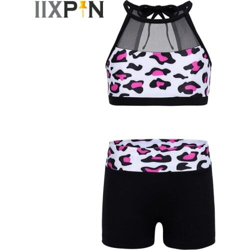 IIXPIN Kids Girls Ballet Leotard gymnastics Tankini Outfit Sleeveless Mesh Splice Tank Top with Bottoms Set Gym ballet costumes