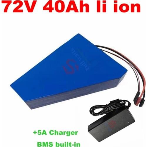 Customized triangle 72V 40Ah Li ion battery pack bms 20s for 3000W 4000W ebike scooter bicycle +5A Charger