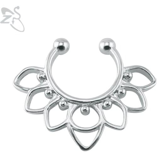 ZS 16g Flower Fake Nose Ring Septum Indian Nose Ring Stud Stainless Steel Fake Nose Piercing Ring Fake Septum Clicker