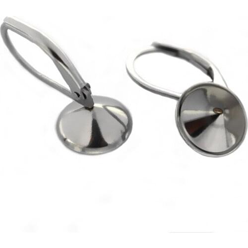 Stainless Steel Ear Clip Wire Hook Earrings Settings Blanks with 9mm Circle Bezel Rivoli Stones Cabochons Bases DIY Findings