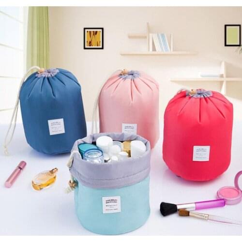 Cosmetic Bag Barrel Shaped Travel Make Up Bag Drawstring Elegant Drum Wash Kit Bags Makeup Organizer Storage Beauty Bag