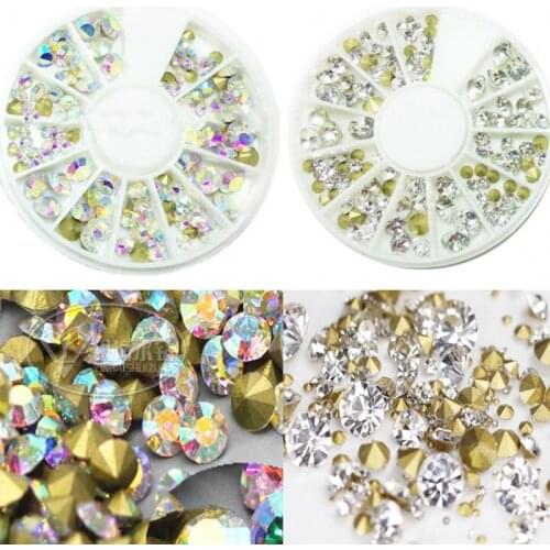 Crystal AB Color Nail Rhinestones 2mm 3mm 4mm Point Back Mix Sizes Manicure 3D Nail Charms Stones Nail Art Decoration in Wheel