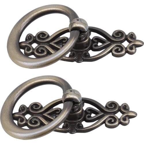 Kitchen Cabinet Cupboard Dresser Black Vintage Door Drawer Ring Pulls Handle Knobs Zinc Alloy Furniture Pull Knob 2 PCS/pack