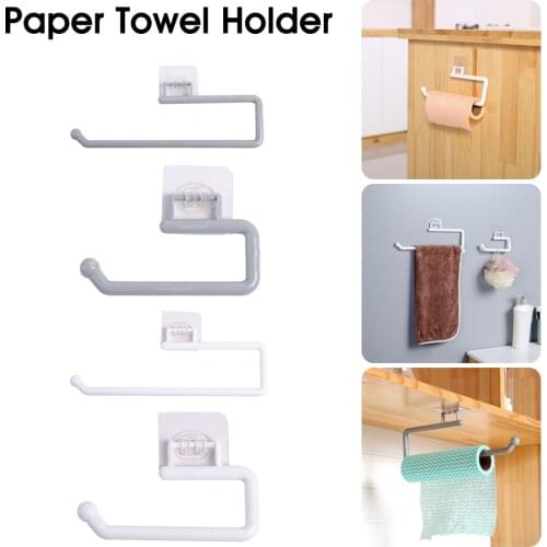 Kitchen Paper Towel Holder Self Adhesive Toilet Paper Roll Rack Stick on Wall Under Cabinet Bathroom
