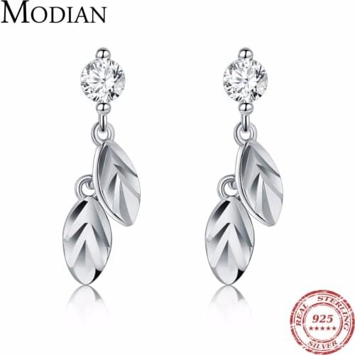 Modian Hot Sale Fashion Tree Leaf Swing Clear Cubic Zirconia Stud Earrings For Women Original Trendy 925 Sterling Silver Jewelry
