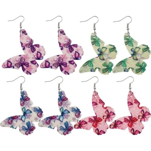 Fashion Multicolor Butterfly Shape PU Artificial Leather Dangle Earrings Handmade Long Dangle Earrings Sexy Women Ear Jewelry