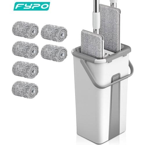 Fypo Floor Mop and Bucket Set, ​Flat Mop Bucket System Microfiber Pads Extended Household Hardwood Floor cleaning Flexible Mops