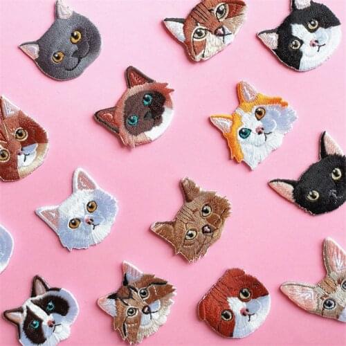 AHYONNIEX Brand Cute Embroidery Cat patch kids clothing patches backpack decoration fabric applique small iron on patches