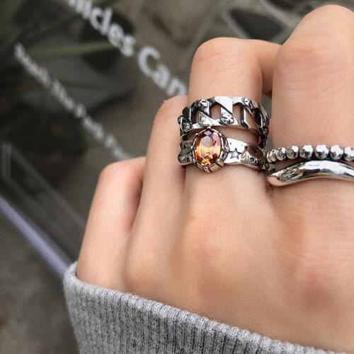 New ins Exquisite Rhinestone Ring Personality Irregular Adjustable Round Bead Rings For Women Girls Fashion Jewelry Gift