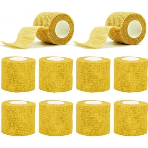 6/12/24Pcs Yellow Disposable Cohesive Tattoo Grip Tape Wrap Elastic Bandage Rolls for Tattoo Grip Tube Free Shipping
