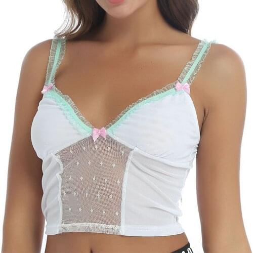 Sexy V Neck Camis Transparent Mesh Patchwork Corset Tops for Women Summer E Girl Y2k Crop Top Vest Cottagecore Aesthetic Clothes