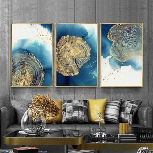 Morden Luxury Trendy Canvas Paintings Poster Abstract Ink Ring With Gold Foil Wall Art Picture Home Decor